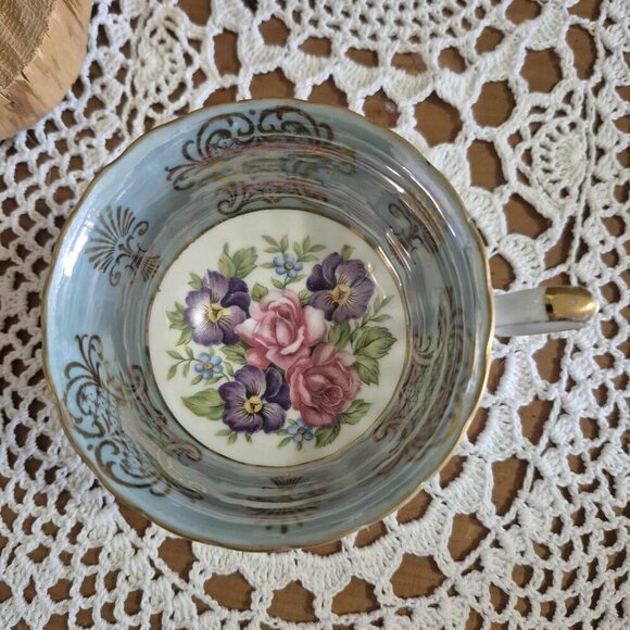 SHAFFORD Vintage Teal Floral Tea Cup - Picture 6 of 9